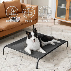 Bedsure mesh closeup on the elevated dog bed highlighting durability.