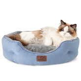 Bedsure round bed with bolster offers cozy support for small dogs.