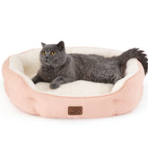 Bedsure round dog bed in pink, 25-inch diameter, ideal for small pets and cozy naps