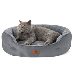 Bedsure round dog bed with soft sherpa for cozy lounging.