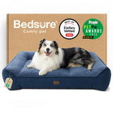 Bedsure SupportMax XL blue orthopedic bed cover close-up with foam support and non-slip bottom.