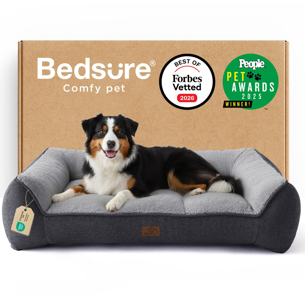 Bedsure SupportMax XL Pro orthopedic dog bed with waterproof cover for mess-free naps.