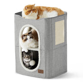 Bedsure Two-Story Cat House top perch provides a cozy lookout for indoor cats.