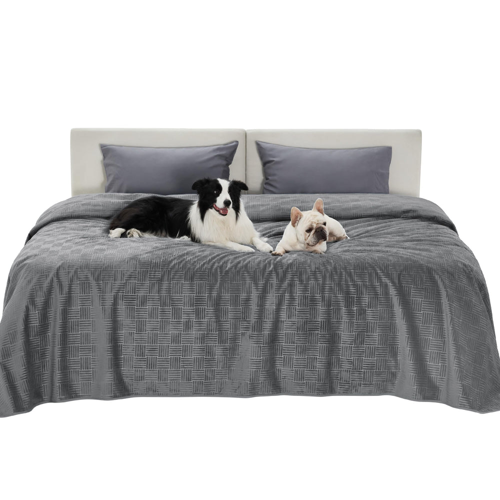 Bedsure waterproof bed cover on sofa protects from spills and mess.