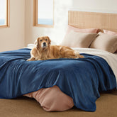 Bedsure waterproof blanket with Sherpa side, helps keep pets warm on the bed.