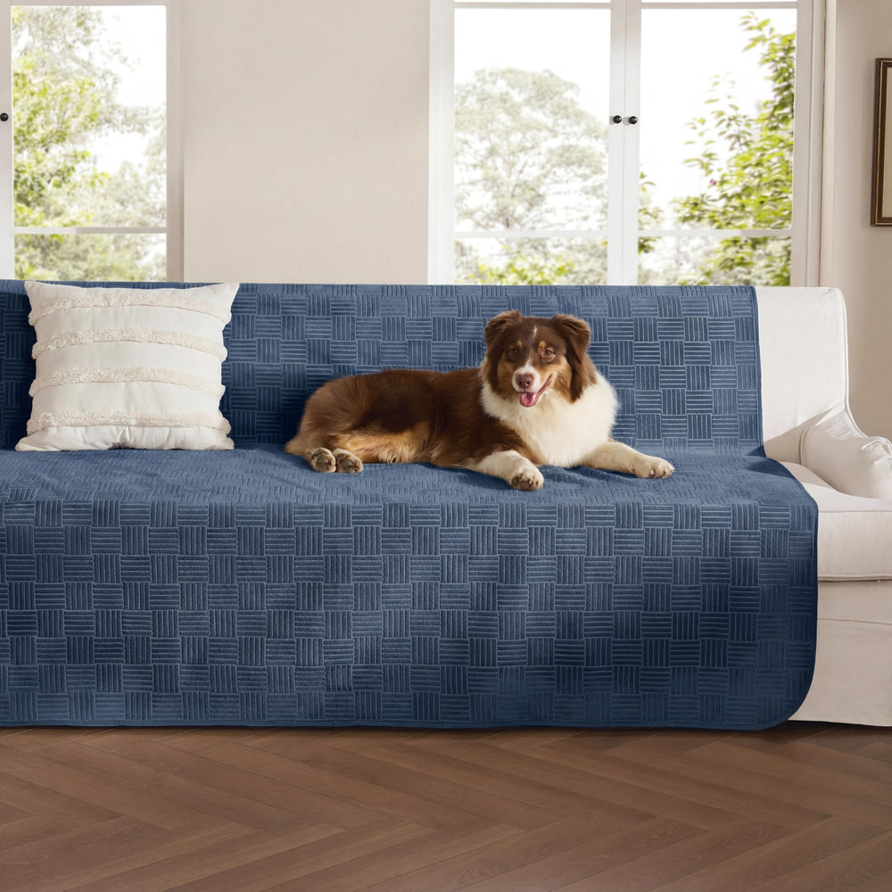 Bedsure waterproof couch cover for dogs navy front view protects sofa from spills