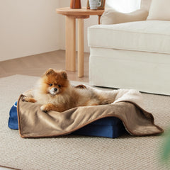Bedsure waterproof dog blanket camel Sherpa side detail emphasizing warmth and comfort.