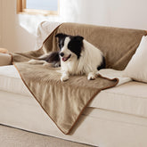 Bedsure waterproof dog blanket with central membrane protects furniture from spills.