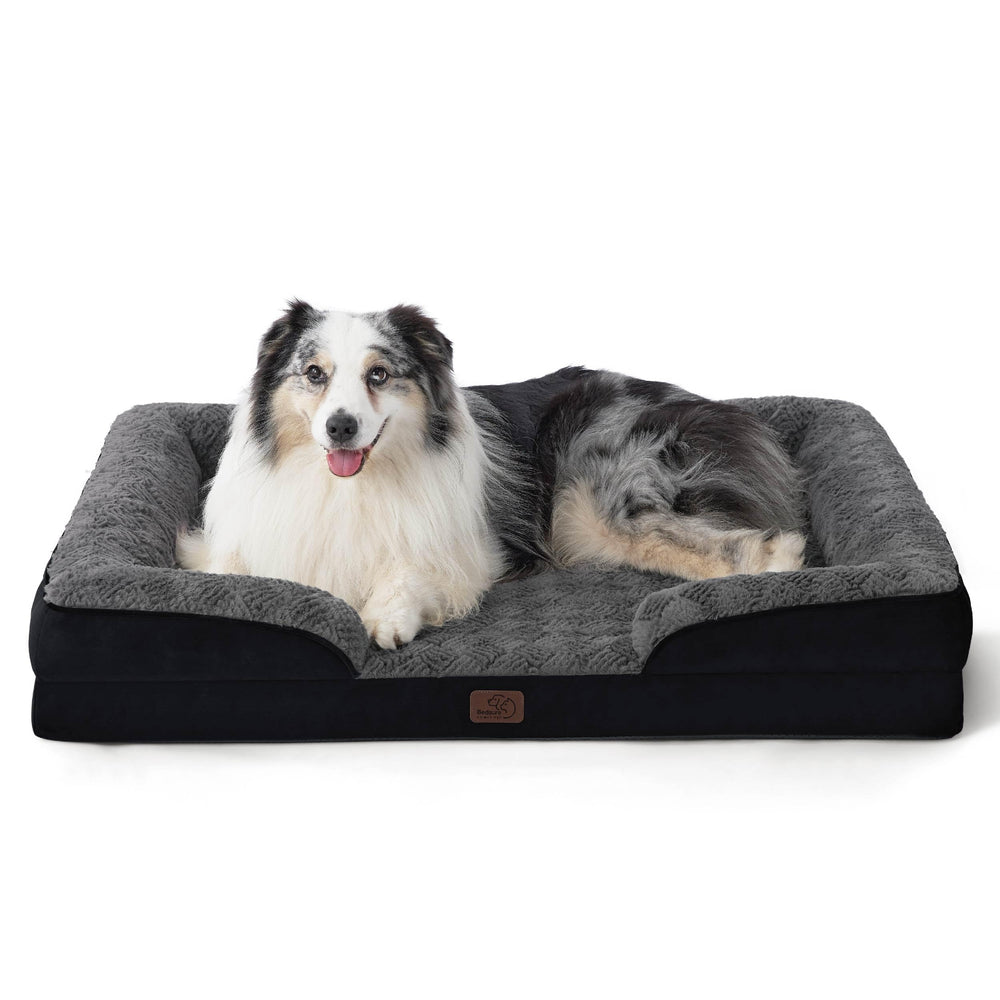 Bedsure XL orthopedic dog bed front view in plush black shows support for large dogs.