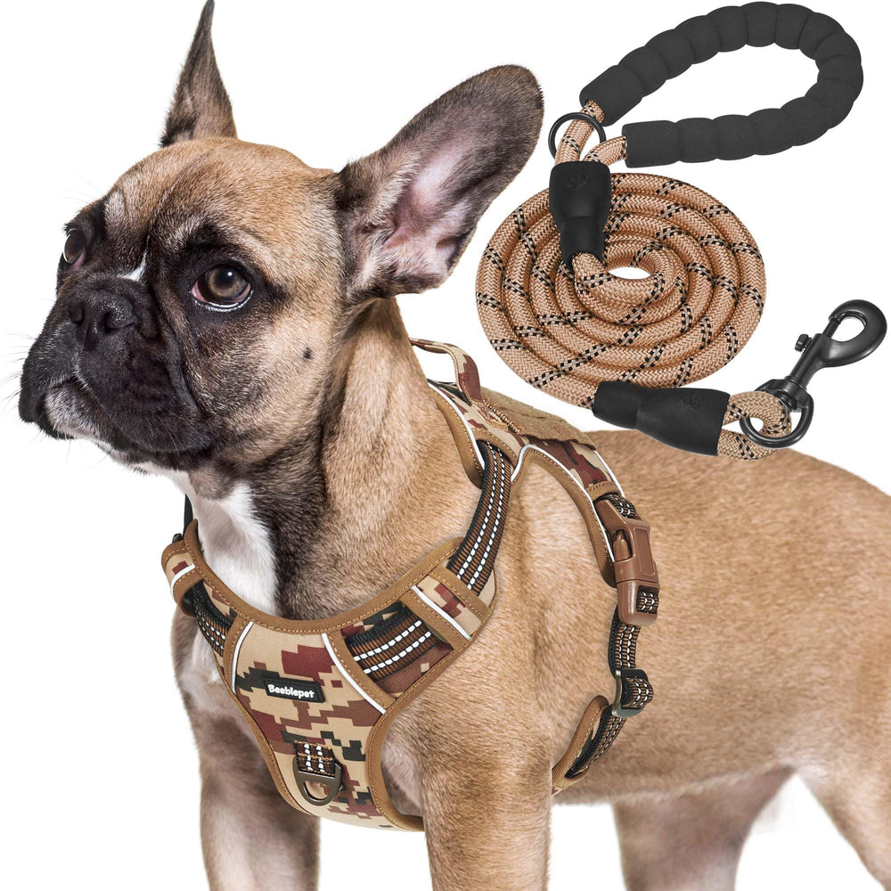 Beebiepet desert camo harness front view showing rugged nylon and safety rings