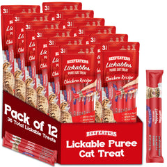 Beefeaters Chicken Lickable Puree tube close-up, silky texture ideal for bonding during hand-feeding.