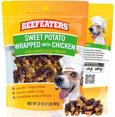 Beefeaters Sweet Potato Chews bag front, resealable packaging preserves freshness.