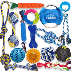 Beiker 15-pack dog teething toys bundle for small and medium breeds.