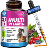 Beloved Pets multivitamin liquid bottle pour supports daily vitality for cats and dogs.