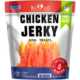 Beloved Pets chicken jerky soft pack open, premium training treats for dogs