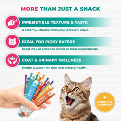 Close-up of Beloved Pets paste tube being licked, convenient training treat and hydration-friendly snack