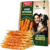 Beloved Pets packaging front shows grain-free rawhide-free treats for safe chewing.