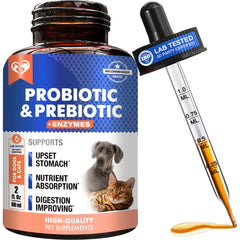 Beloved Pets probiotics bottle pour supports easy daily administration for dogs and cats.