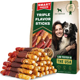 Beloved Pets rawhide stick wrapped with real chicken for long-lasting chewing