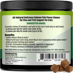 Beloved Pets Revolution cat chews bottle demonstrates salmon flavor for easy care.
