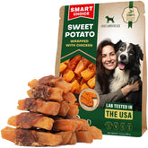 Beloved Pets Sweet Potato Chicken Chews pack shows grain-free treats with real meat.