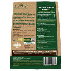 Beloved Pets Sweet Potato Duck Chews cross-section reveals real duck meat inside.