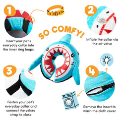 BENCMATE inflatable dog cone shark side view highlights soft material and unobstructed eating