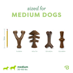 Benebone real flavor dog bones with authentic bacon, fish, or maple scents.