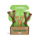 Benebone Wishbone large 3-pack real bacon close-up ridges for aggressive chewers.