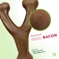 Benebone Wishbone real bacon flavor attracts energetic chewers during play.
