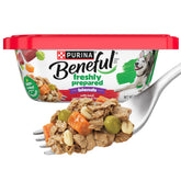Beneful Freshly Prepared Blends beef shreds visible in savory gravy for tasty meals.