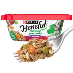 Beneful Freshly Prepared Blends beef shreds visible in savory gravy for tasty meals.