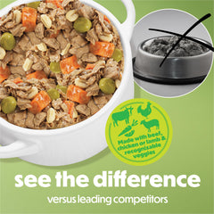 Beneful Freshly Prepared Blends lamb 10 oz tub featuring tender meat and gravy.