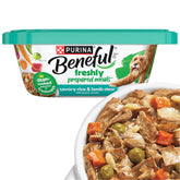 Beneful Lamb Stew tub open, ready to serve real ingredients for your dog.