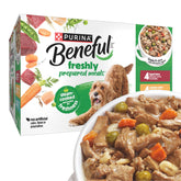 Beneful variety-pack tubs in gravy show convenient meals with varied flavors for dogs.