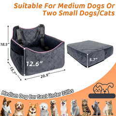 Benzoyl dog seat with side storage pockets for toys and treats