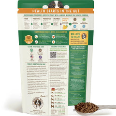 Bernie's Perfect Poop Digestive Dog ingredients closeup highlighting fiber and prebiotics.