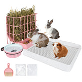 BESNEW 3-in-1 rabbit feeder front view, compact all-in-one feeding and litter solution.