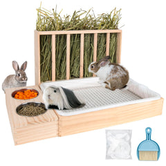 BESNEW 3 in 1 rabbit hay feeder with litter box in action, tidy feeding setup