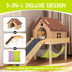 BESNEW 3-in-1 enlarged guinea pig platform gives elevated space for exploration.