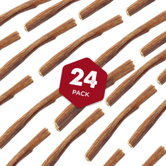 Senior dog enjoys Best Bully Sticks 6-inch thin sticks, easy-to-chew treat.