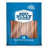 Best Bully Sticks 6 inch odor-free pack shows natural beef chew in bulk bag