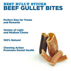 Best Bully Sticks gullet bites dog reward image emphasizing chew variety