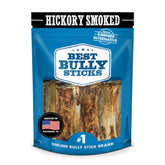 Best Bully Sticks hickory-smoked marrow bones in packaging, long-lasting chew for dogs.