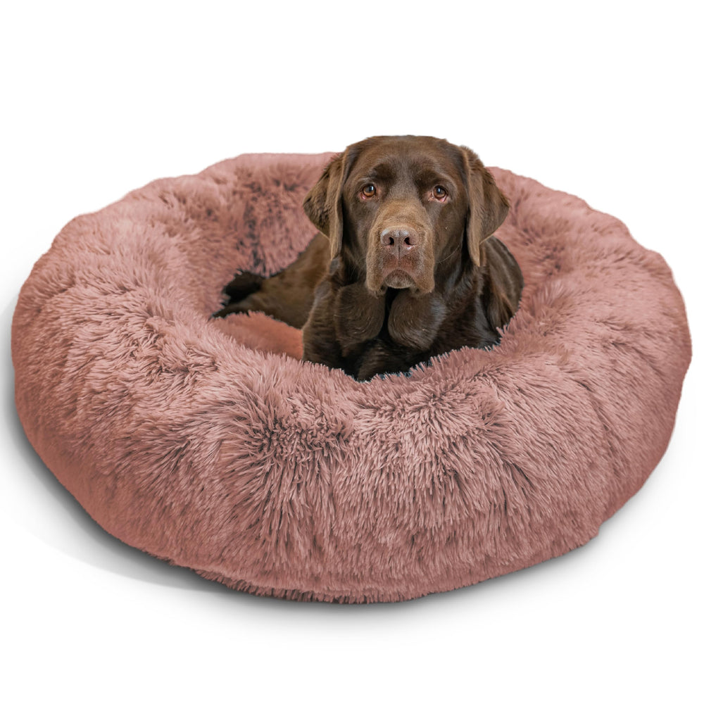 Best Friends by Sheri 36inch dusty-rose donut bed view for large dogs, ideal for curling and soothing nerves.