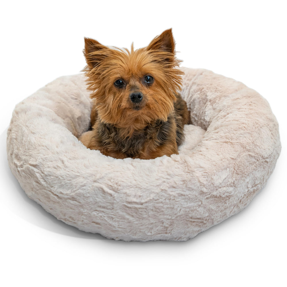 Best Friends by Sheri original calming donut bed 18x18 ivory lux fur for cozy burrowing