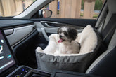 Best Pet Supplies Elevated Dog Car Seat front view with secure harness tether.