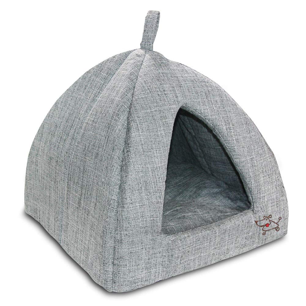 Best Pet Supplies pet tent gray linen front view for dogs and cats