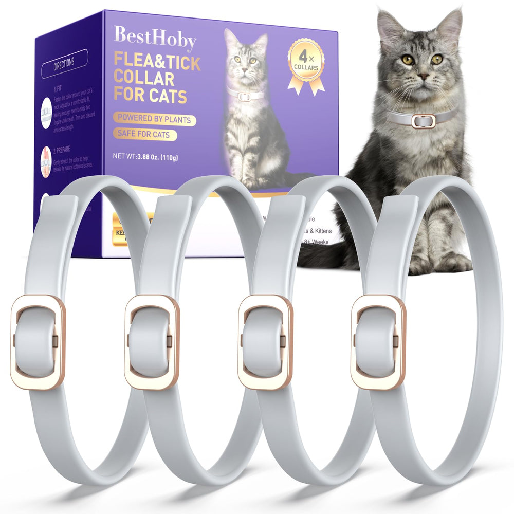 BestHoby flea collar for cats in package, promoting long-lasting plant-powered protection.