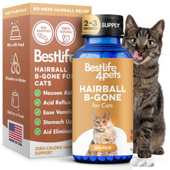 BestLife4Pets Hairball B-Gone micro pellets blend into cat meals for mess-free daily support.